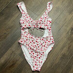 Xhilaration Floral Cut Out One Piece Swim Suit ((size small))